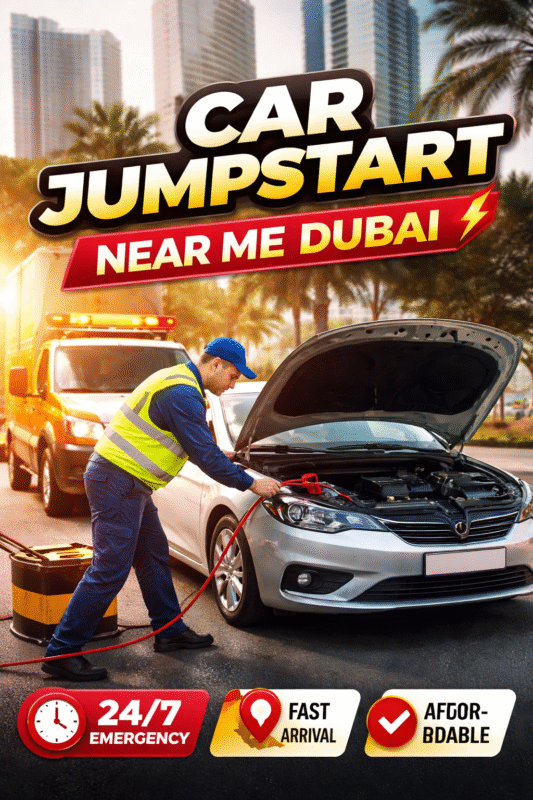 mergency car jumpstart service in Dubai with technician providing instant battery jumpstart within 15 minutes