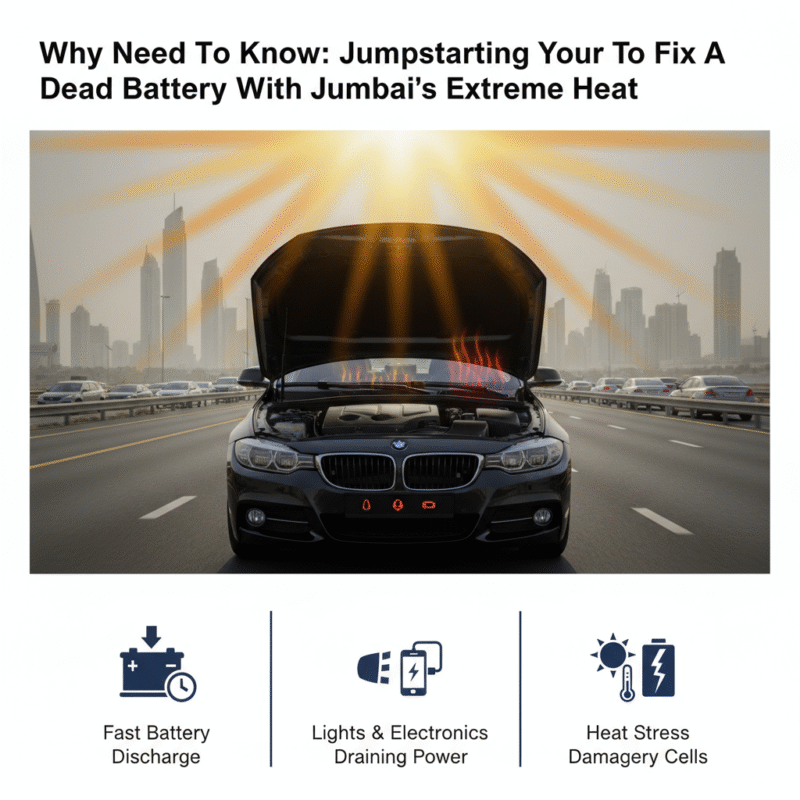 Step-by-step tools and preparation to fix a dead car battery with jumpstart in Dubai