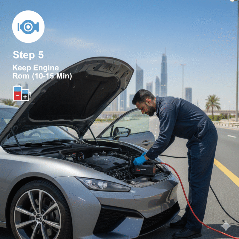 Step 5 keep engine running for professional jumpstart Dubai