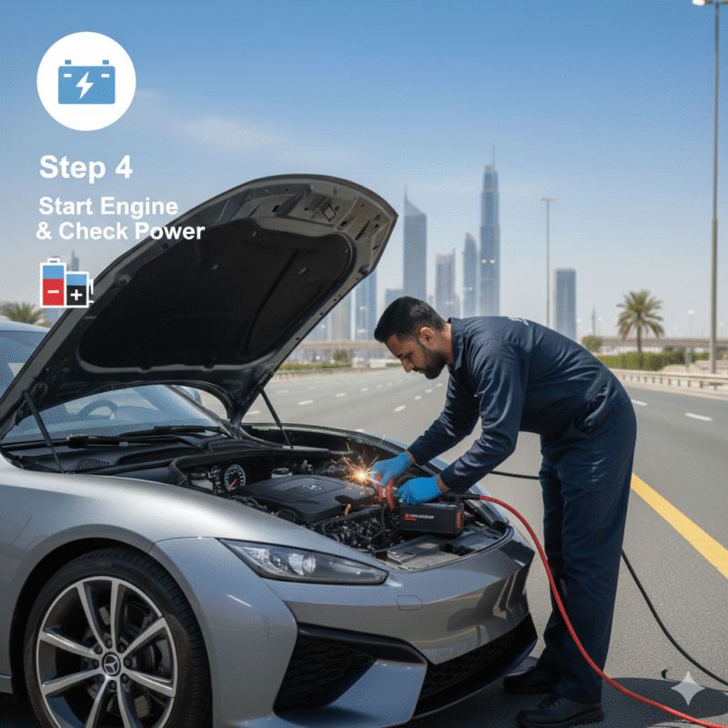 Step 4 start the engine for professional jumpstart Dubai