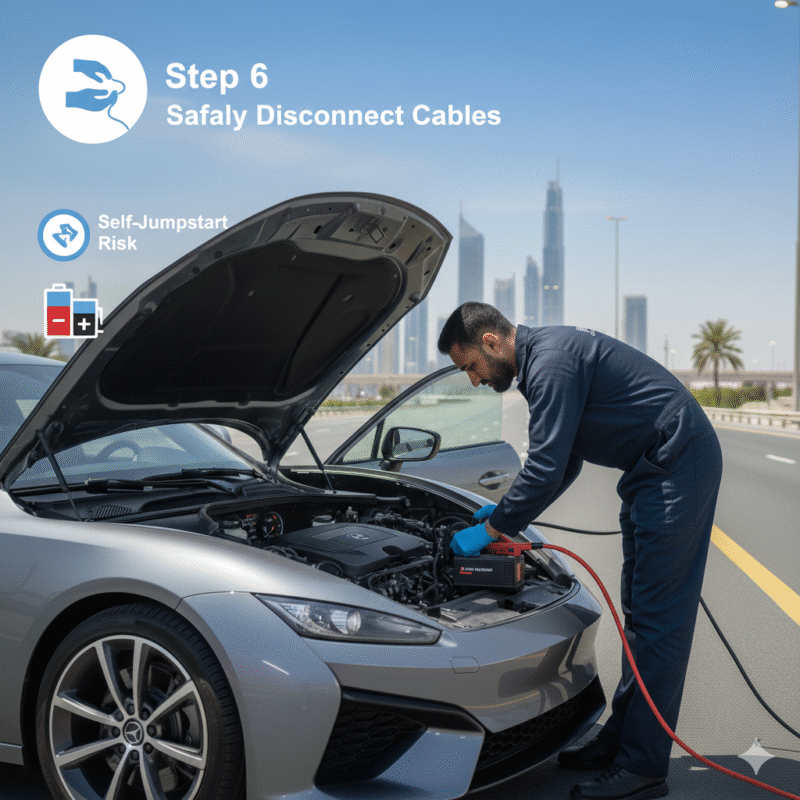 Step 6 disconnect equipment safely after professional jumpstart Dubai