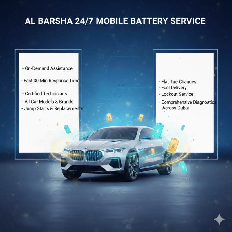 Feature image showing a dynamic title at the top, luxury car in the center with glowing battery or service symbols, and key points displayed clearly on the left and right sides for a professional user guide.