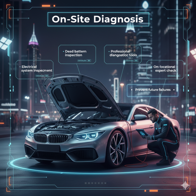 On-site vehicle electrical diagnosis by technician using professional equipment