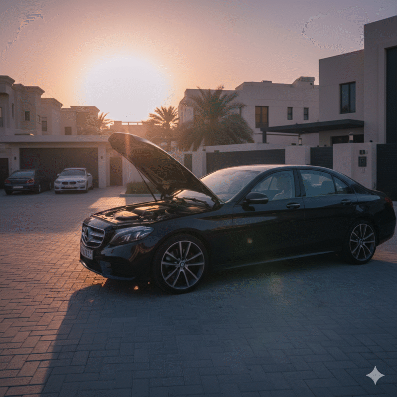 car stuck at home dead battery Dubai overnight parking cause scene