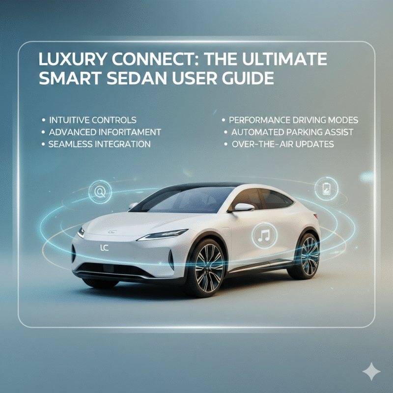 "High-resolution user guide feature image with top title, side bullet points, and central luxury brand image with subtle animated effects."