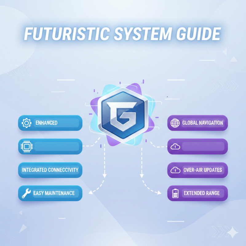 "Animated-style user guide image with title at top, central brand/product illustration, and bullet points displayed on sides in clean, professional layout."