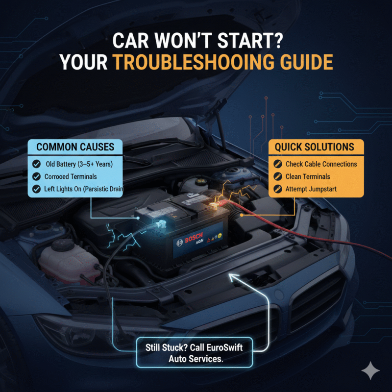 “User guide illustration showing title at top, key points on sides, and a central car jump start scene with a brand logo in an animated, high-quality style.”