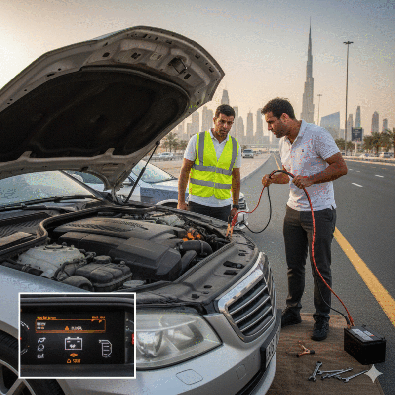 Dubai jumpstart attempt failing due to weak donor car battery