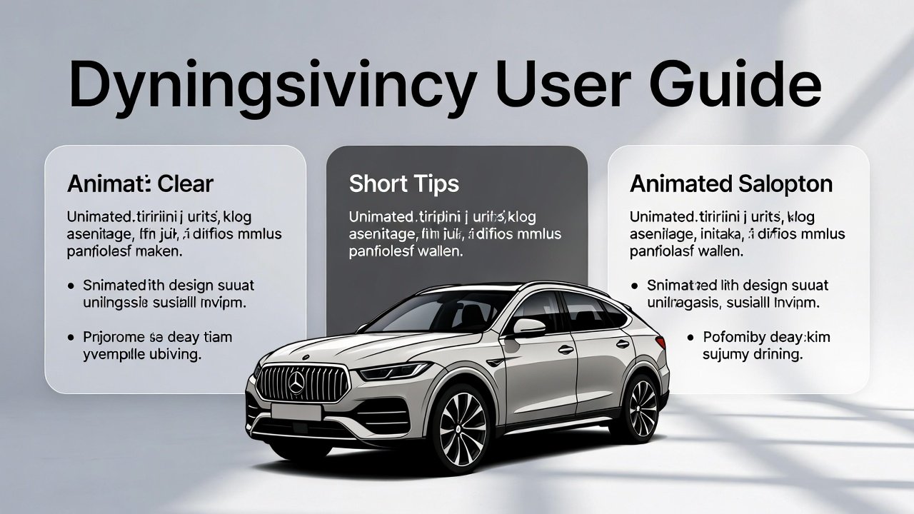 "Feature image for user guide showing editable title at top, key points on sides, and luxury SUV in center in animated infographic style."