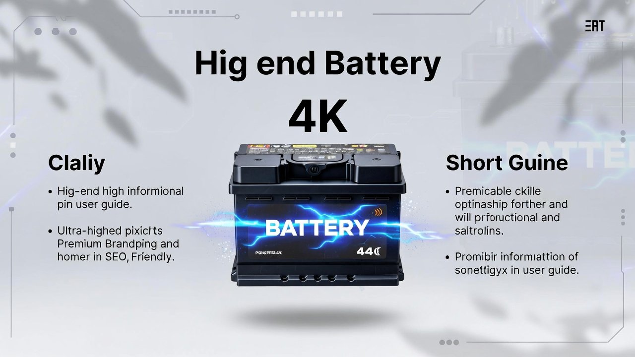 “User guide feature image showing main title at top, high-quality car battery in center, and guide points on sides in a clean, animated style.”