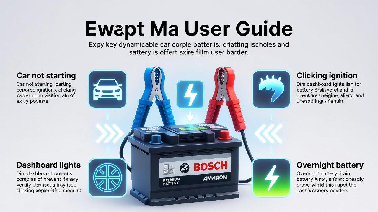 “Animated infographic showing common situations requiring battery dead Oud Metha help, with title at the top, key points on sides, and premium brand battery in the center.”