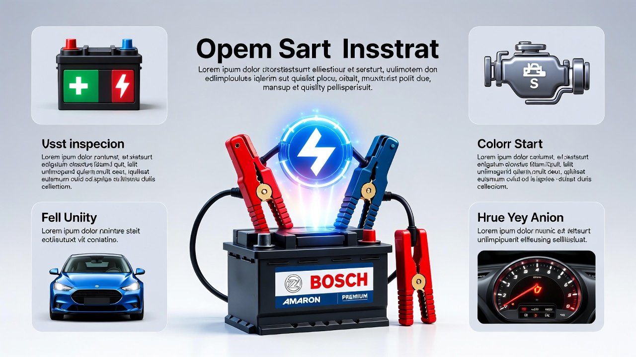 “Infographic-style animated illustration showing battery dead Oud Metha help guide, with title at the top, key points on sides, and premium brand battery in the center.”