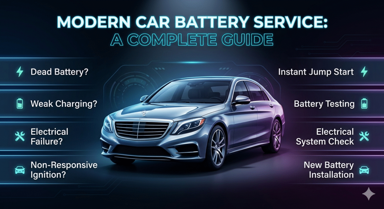 Premium user guide image showing a luxury car in the center with key points listed on both sides and a bold title at the top, designed in a modern high-tech style.