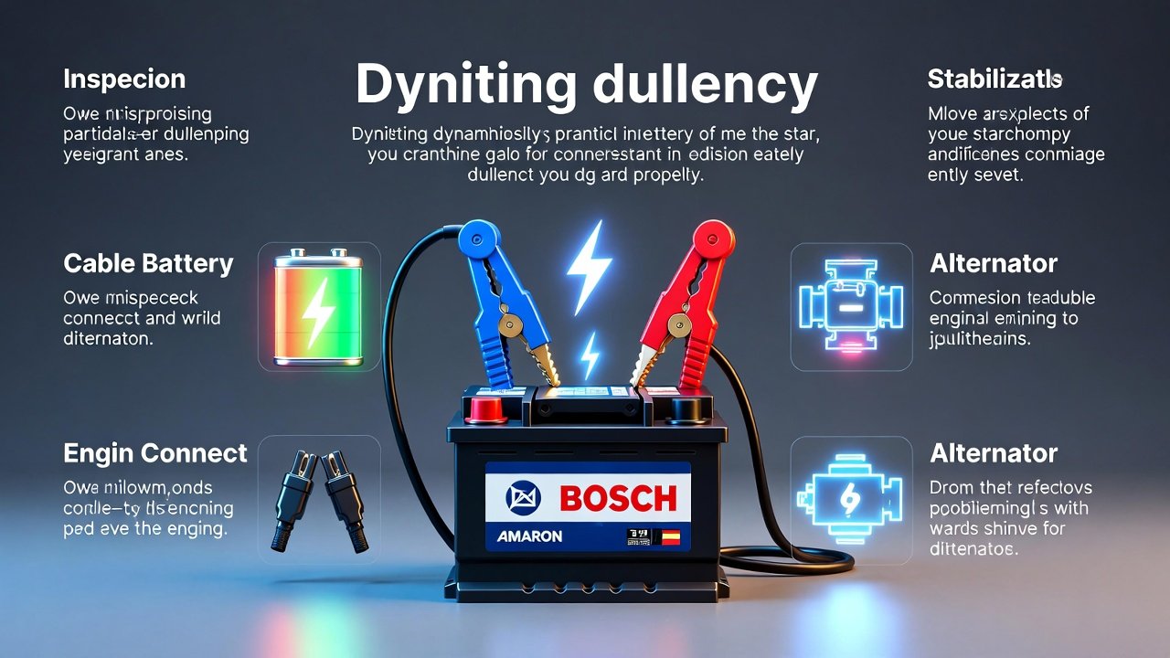 “Infographic-style animated illustration showing step-by-step battery dead Oud Metha help guide, with title at the top, step points on sides, and premium battery illustration in the center.”