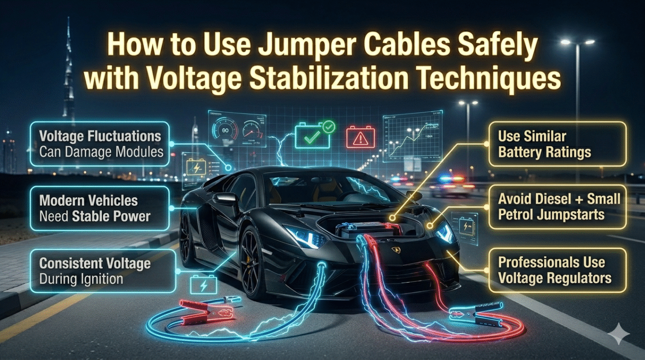 Voltage stabilization techniques for safe jumper cable use in modern luxury vehicles